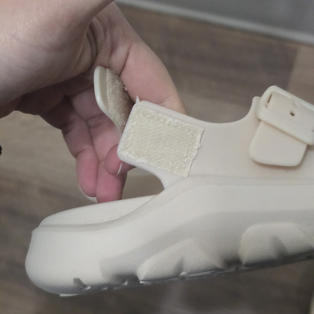 Cream Chunky Platform Sandals - Double Buckle Comfort Slides - Sz 3 - Picture 4 of 8